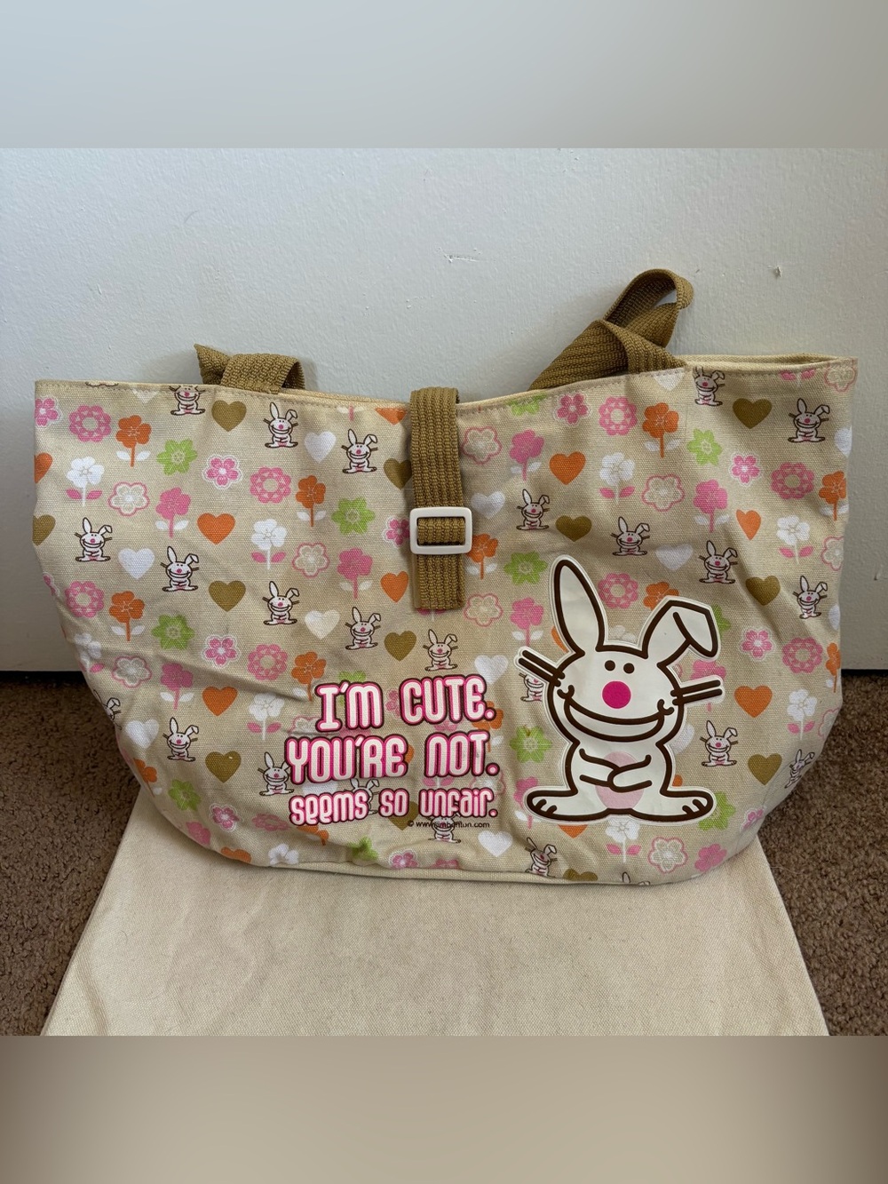 VTG Y2K Jim Benson It’s Happy Bunny Tote Bag Beige I’m Cute You’re Not